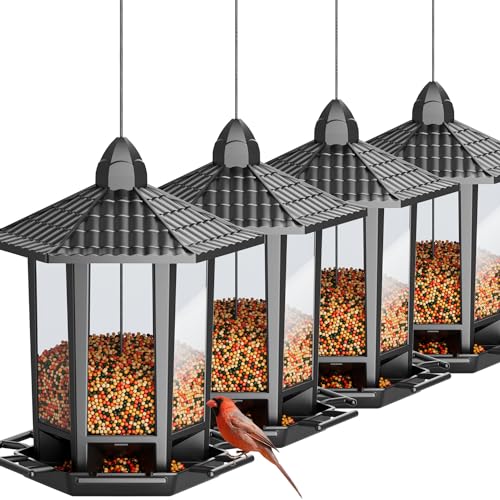 4 Pack Bird Feeders for Outdoor Hanging (Black / 4 PACK)
