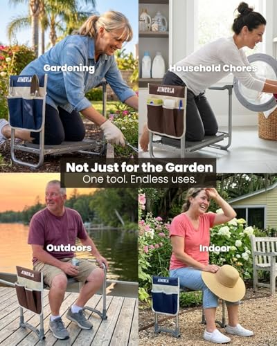 Foldable Garden Kneeler Seat Heavy Duty [Upgraded Widened Thick Kneeling Pad] Garden Stool with Large Garden Tool Bags with Pockets