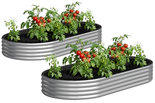 2PCS 8x4x1FT Galvanized Metal Raised Garden Bed (2 Count)