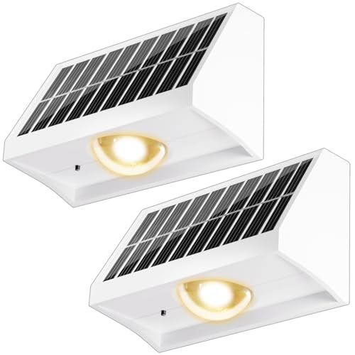Solar Fence Lights Outdoor Waterproof Warm & Cool White & RGB（2 Pack White） (White / 2 Pack)