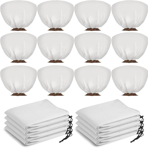 12 Pcs Winter Plant Covers Freeze Protection 39.4x23.6 Inch Horizontal Shrub Tree Rose Plant Protection Bags Frost Blanket with Drawstring for Fall Winter Outdoor Garden Planting