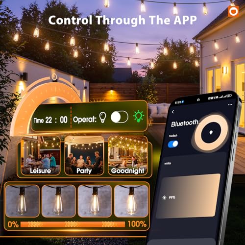 196(49FT*4) Outdoor String Lights with APP LED Edison Waterproof (Black-Smart / 196FT)