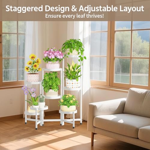 Plant Stand Indoor Outdoor Tall with Plastic Tray (Bright White / 8 Tier)