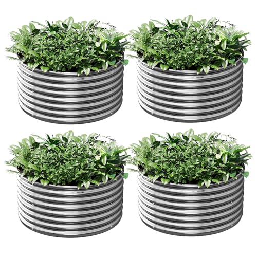4 Pack 3x3FT Round Corrugated Galvanized Steel Raised Garden Bed Outdoor (4 Count)