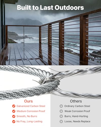 Wire Rope, 1/4" 250 ft Zinc Galvanized Carbon Steel Cable with Gloves, 7000 lbs Breaking Strength, 7 x 19 Strands Construction Marine Aircraft Grade for Handrail Stair Decking Fence Outdoors