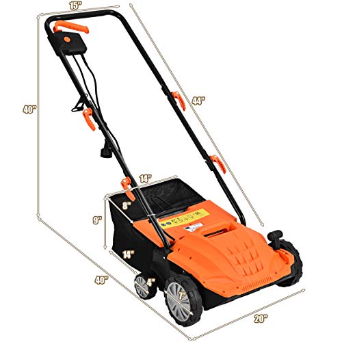2-in-1 Lawn Dethatcher and Scarifier, 3 Level Depth Adjustable Weeder w/ 11 Gallon Collection Bag & 2 Removable Blades, 13-Inch 12 Amp Corded Electric Scarifier for Garden & Yard