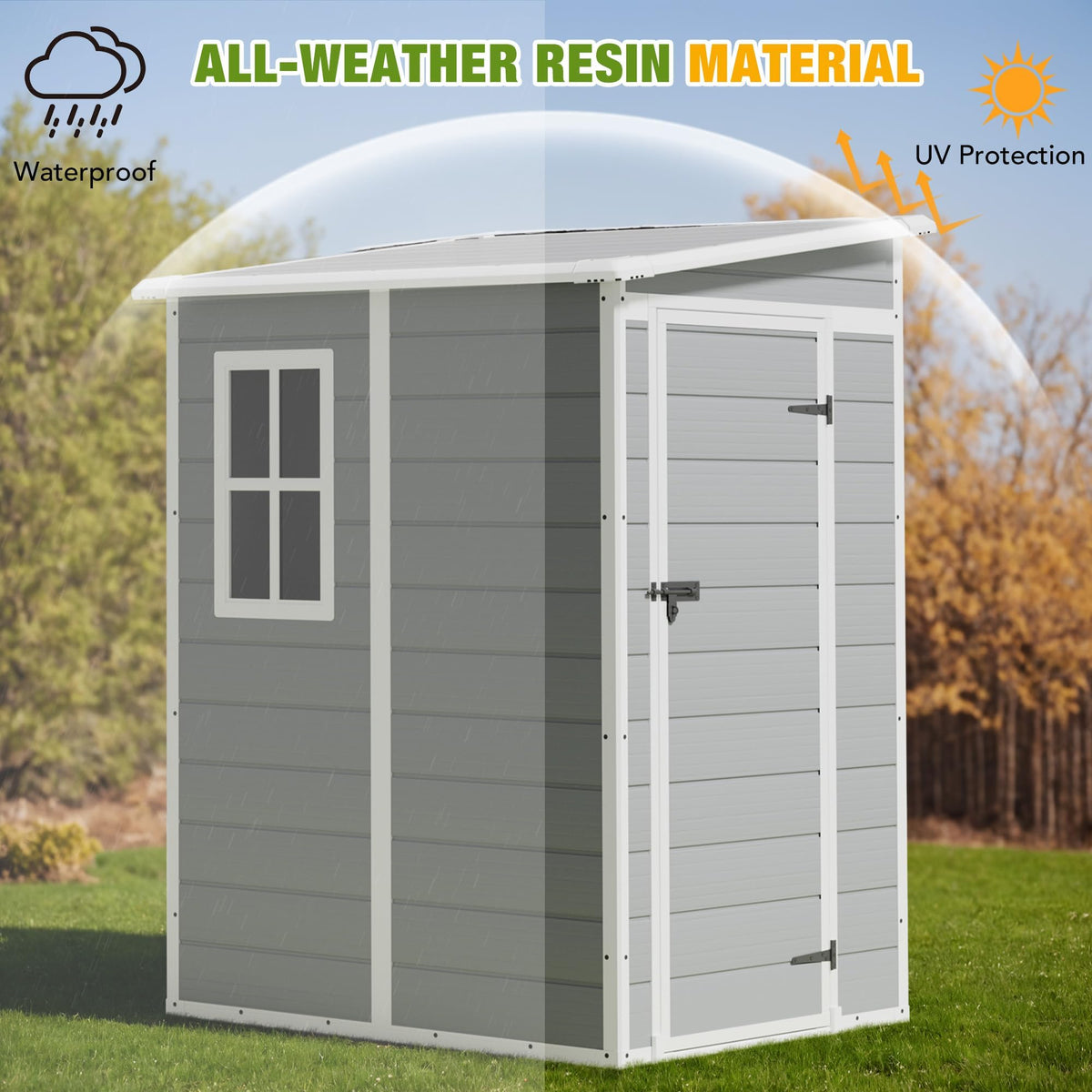 5x4FT Plastic Outdoor Storage Shed with Floor (5x4FT / Light Gray)