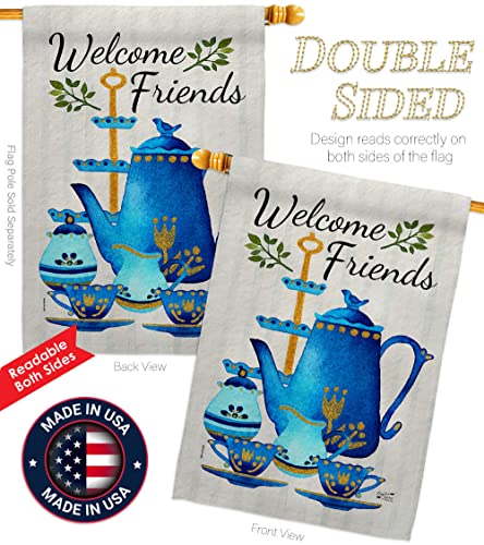 Friends & Tea Garden House Flag Kit Expression Sweet Home Flower Vintage Rustic Everyday Floral Classic Decoration Banner Small Yard Gift Double