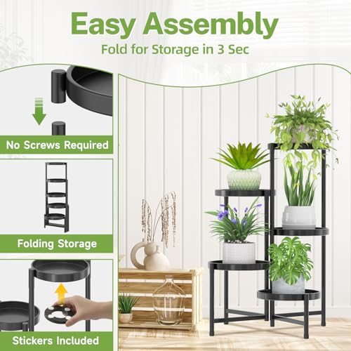 5 Tier Large Plant Stand with Grow Light (Black with Lights / 5 Tiers)