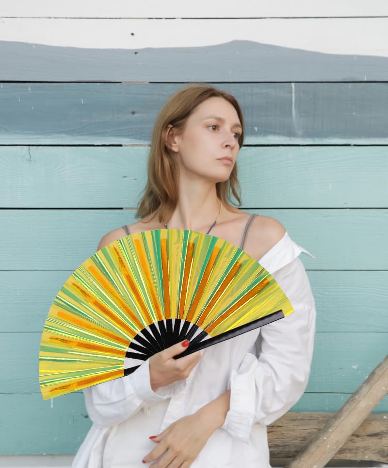 Large Folding Hand Fan for Line Dance (Gold)