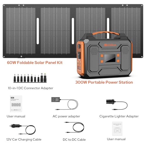 Portable Solar Generator 300W Portable Power Station with 60W Solar Panel