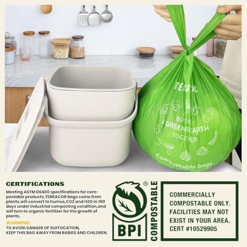 Compost Bags 3 Gallon Compostable Food Scrap Bags Handle Tie (200 Count)