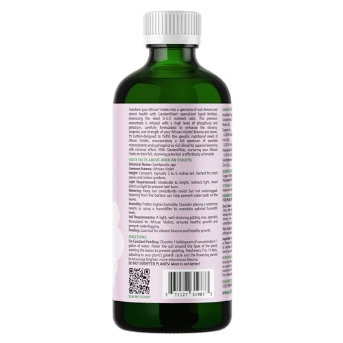 0-3-2 African Violet Fertilizer for Indoor Plants: Concentrated Plant Food – Plant Fertilizer, Bloom Booster for All Violets, Indoor Flowering Plants, Vigorous Growth and Blooming (16 OZ) (16 Fl Oz)
