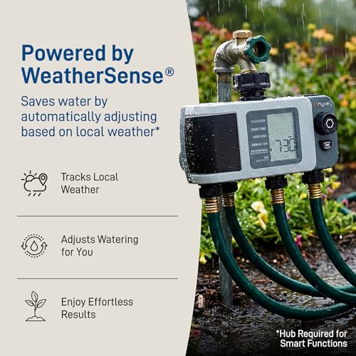 B-hyve XD 4-Port Smart Hose Watering Timer - App Controlled - Smart WeatherSense - Bluetooth Sprinkler Timer with Remote Control - Multi Outlet Yard Irrigation System - 24634
