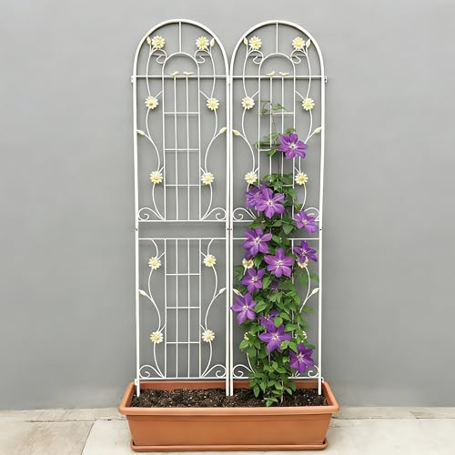 2 Pack Metal Garden Trellis 86.7" H Garden Fence Rustproof Trellis Cream White for Climbing Plants Support Roses Flower Cucumber Outdoor Lawn (2 Count)
