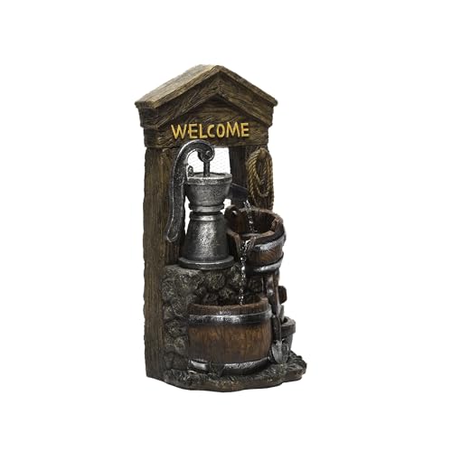 ZEN576S Outdoor Rustic Design Water Pump and Barrel Floor Fountain