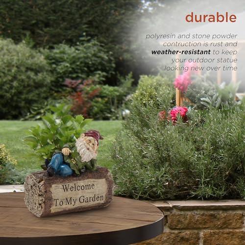 9" Tall Outdoor Garden Gnome and Welcome Sign Yard Statue Decoration
