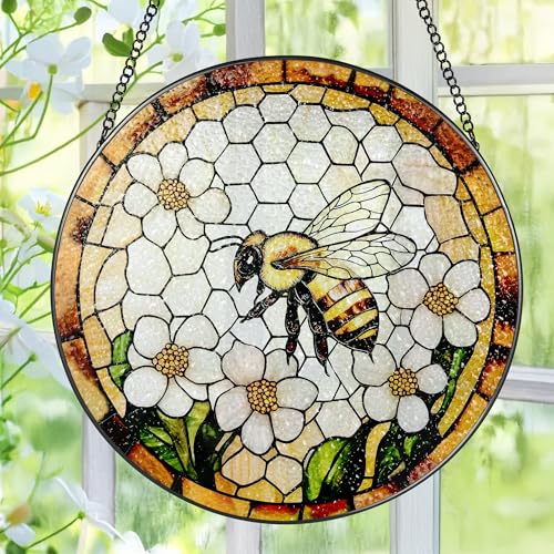 Bee Wildflowers Stained Glass Suncatcher