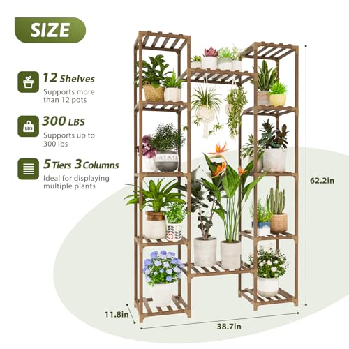 Plant Stand Indoor with Grow Lights for Indoor Plants 62.2'' Tall Plant Shelf 12 Tiers Sturdy Plant Rack for Plants Dispaly for Living Room Garden Patio Decor (12 Count)