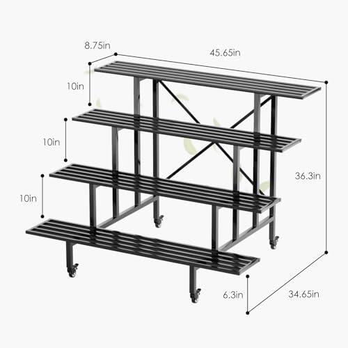 4 Tier Heavy Duty Metal Plant Stand with wheel for Indoor & Outdoor (4 Count)