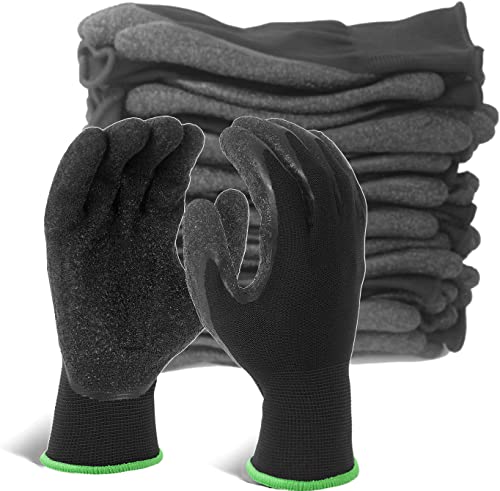 Crinkle Latex Rubber Coated Safety Work Gloves for Men Women (12 Count)