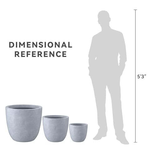 Set of 3 Blue Gray Concrete Bowl Round Planters for Modern Home (Slate Gray / 18"d + 14"d + 10"d)