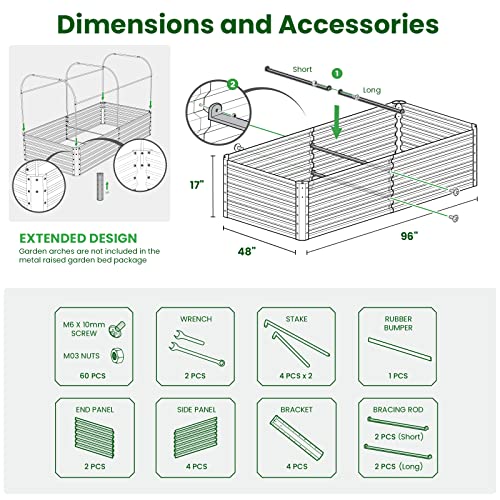 Galvanized Raised Garden Bed Box Outdoor 17" Tall Raised Garden Beds Outdoor Garden Planter Outdoor Garden Boxes Outdoor Raised Metal Raised Garden Beds for Vegetables 96"X48"X17"