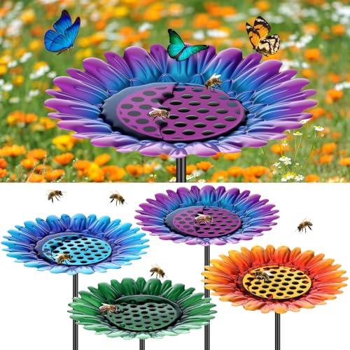 4 Pack Large Bee Watering Station 8.8'' for Bee Garden Anti Drowning Metal Pollinator Water Feeder Flower Butterfly Bath Bowl Colorful Bird Gardening Decoration (4 Count)
