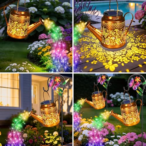 Butterfly Solar Lights Outdoor Solar Watering Can Lights with Shepherd Hook