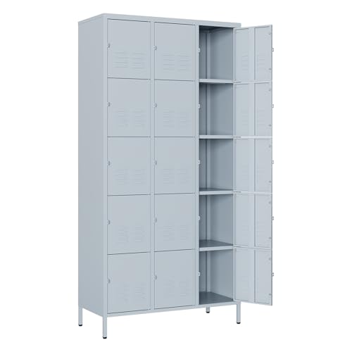 Metal Locker with 15 Doors Employees Locker (Grey(4 Legs) / 15 Doors-Wide-71")