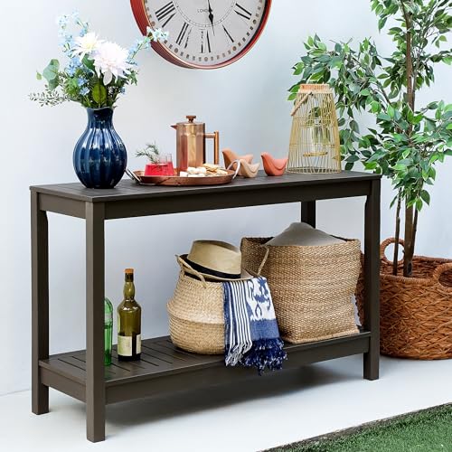 Solid Wood Outdoor Console Table (Dark Brown)