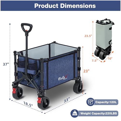 Collapsible Wagon Cart Foldable with Big Wheels Brakes