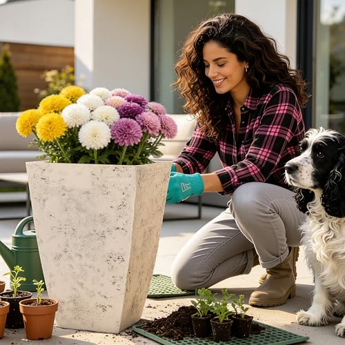 Autodaya Resin 19" Tall Planters Set of 2 Plant Pots (19"-country Square White)