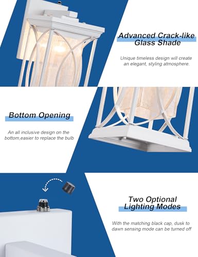 White Outdoor Sconce Dusk to Dawn Exterior Light Fixtures Wall Mount Porch Light Modern Outdoor Wall Light Aluminum with Crack (White-L)
