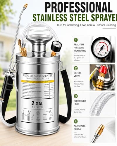 2Gal Stainless Steel Pump Up Sprayer Reinforced Hose