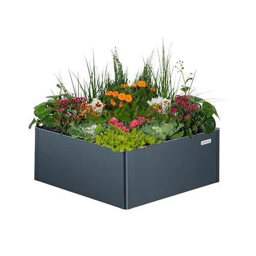 Modern Raised Garden Bed 17" Tall 42" x 42" Heavy Cube Planter Box for Trees Plants Flowers Double
