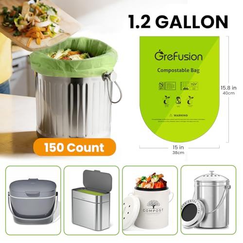 Compostable Trash Bags for Kitchen Compost Bin 1.2 Gallon (150 Count)