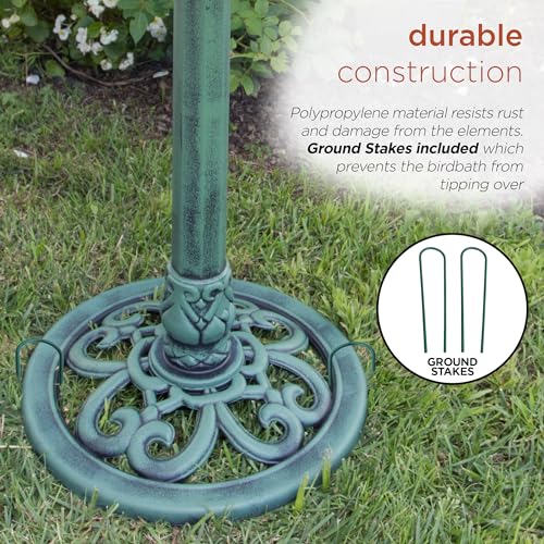 TEC116 Outdoor Aged Green Pedestal Birdbath with Scrollwork