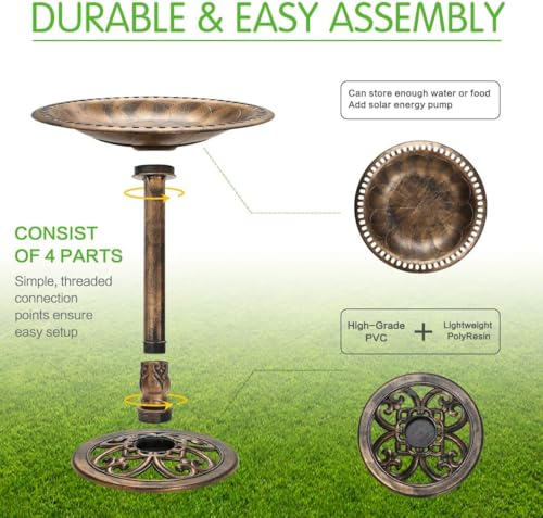 28 Inch Bird Bath Outdoor Garden Resin Lightweight Retro Courtyard Art Copper Color