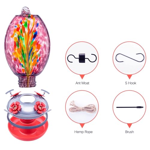 Glass Humming Bird Feeders for Outdoors (Purple Fireworks)