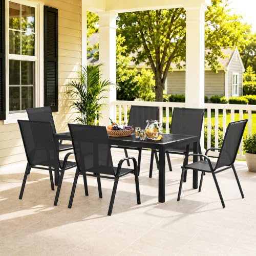 7 Piece Patio Dining Set (Black / 7 PCS)