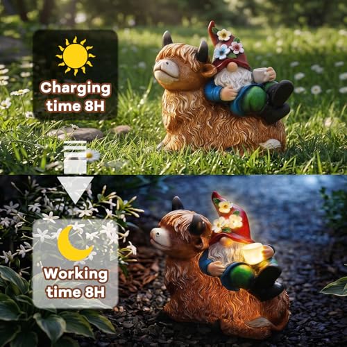 Garden Gnomes Decor Outdoor Statues (Highland Cow-M)