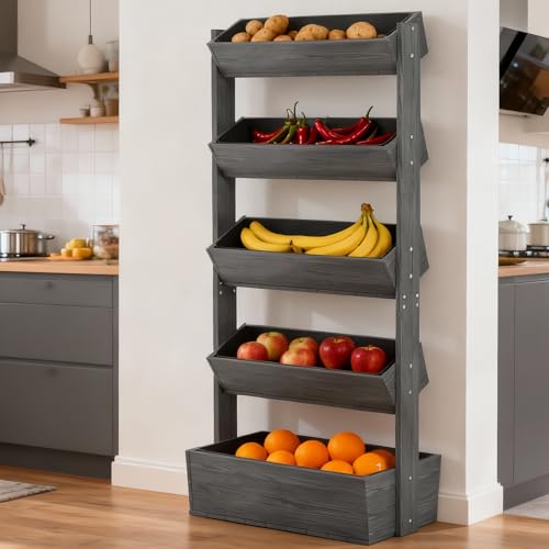 Wood Vertical Raised Garden Bed (Gray Wood Color / 18 x 30 x 67in, 5 Tier)