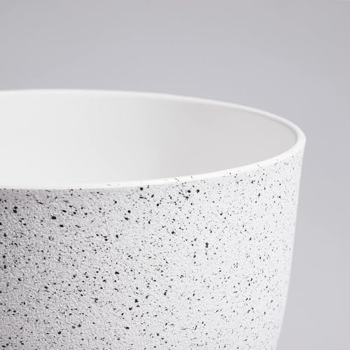 10/9/8 inch Medium Plant Pots, Set of 3 Modern Decorative Plastic Planters with Drainage Holes and Saucers for Garden House Plants, Flower Pots for Indoor Outdoor Plants, Speckled White (3 Count)