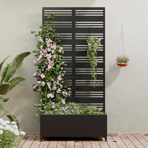 Metal Raised Garden Bed with Trellis and Wheels