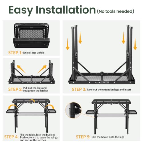 Folding Grill Table Small 2ft with Iron Mesh Top Heatproof (Small / Black Mesh & Storage Net)