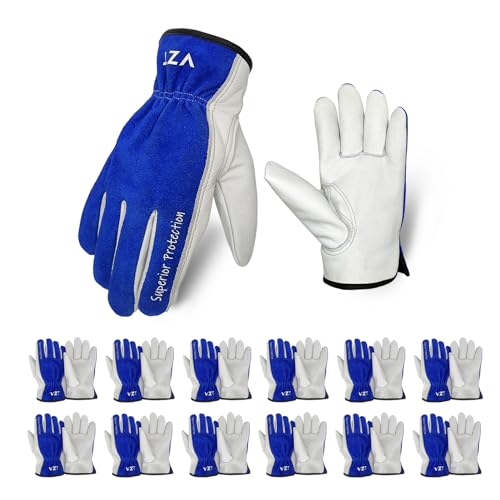 12 Pairs Bulk Leather Work Gloves for Men or Women for Construction (12 Count)