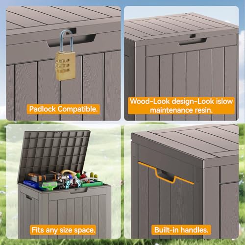 Deck Box 32 Gallon Resin Indoor and Outdoor Storage Boxes Waterproof for Garden Tools