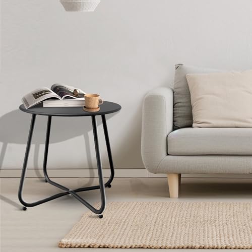 Patio Side Table Waterproof Round Metal Steel Weather Resistant Portable Outdoor and Indoor End Table for Garden Balcony Yard