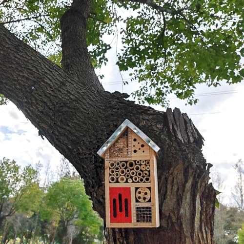 Natural Wooden Hanging Bee House for Gardens Natural Wooden Butterfly Hotel for Bee